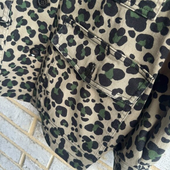 Zara SRPLS Long Sleeve Button Up Animal Print Cotton Blend Jacket Women's Size L - Picture 8 of 11
